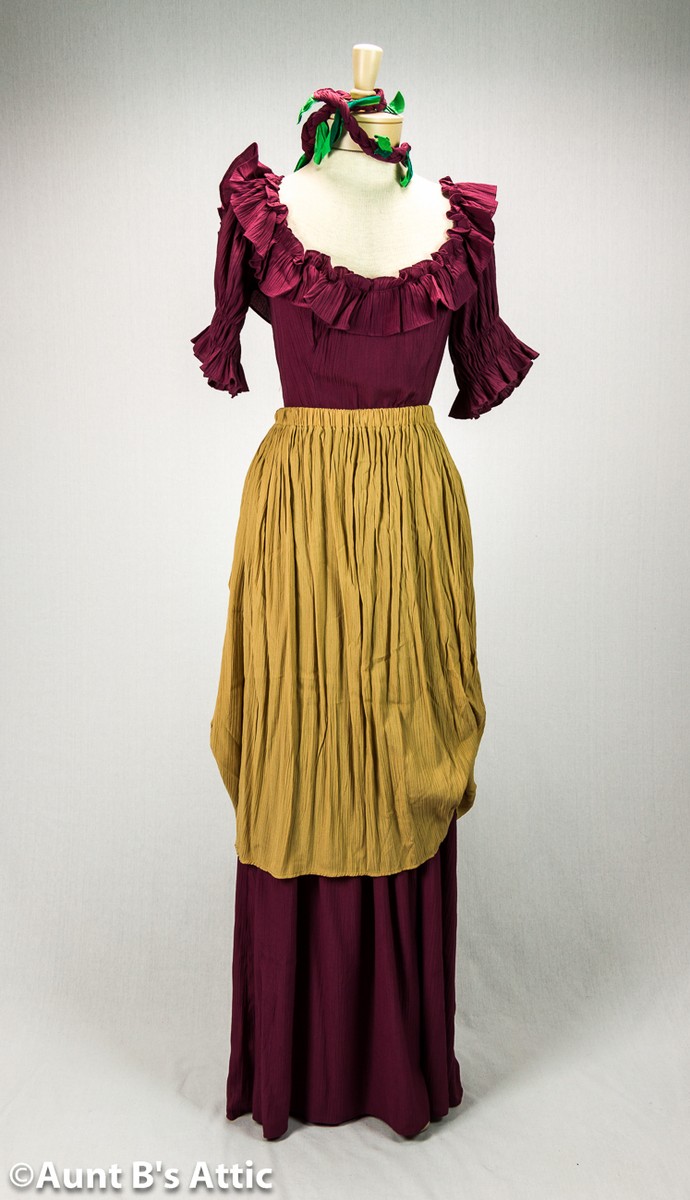 Renaissance Peasant Lady 4 Piece Burgundy Tan & Green Wench Costume Dress |  eBay