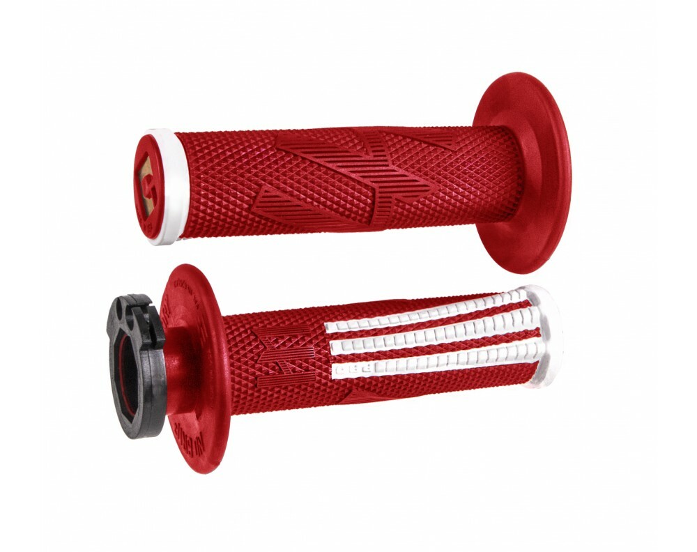 Poignées moto cross ODI Emig Pro V2 Lock-On en rouge et blanc