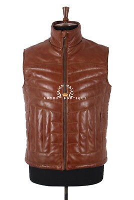 Herren Wattierte Weste Gillet CARLOS Kastanie Stepp Puffer Weste Napa Leder