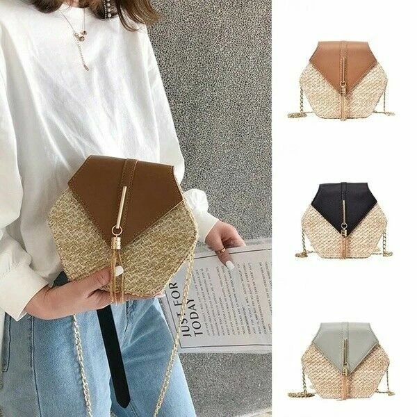 Hexagon Straw Bag Handbags Lady Rattan Bag Beach Shoulder Messenger Bags Holiday