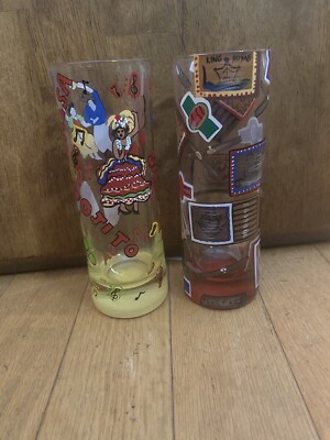 2 Lolita Mojito Glasses Salsa Dancing Cuban Cigar Hand Painted Recipe on Bottom