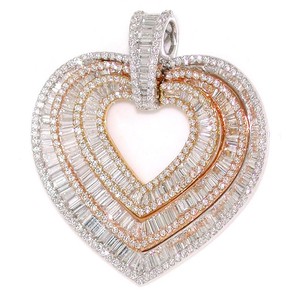 4 99 Tcw Round Baguette Diamonds Heart Pendant Necklace Solid 18k Gold Ebay