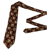Ermenegildo Zegna Tie Men's Red & Gold Abstract Silk Necktie Handmade In Italy