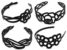 4 Assorted Black Plastic Wide Flower Alice Hair Band Headband Hair Accessories