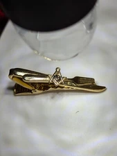 Freemason Tie Clip Knife & Fork Degree Gold Tone Masonic Tie Bar Square+Compass