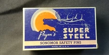 Original Box Pryms Super Steel Sonomor Safety Pins Blue Elk Picture Ad Vintage