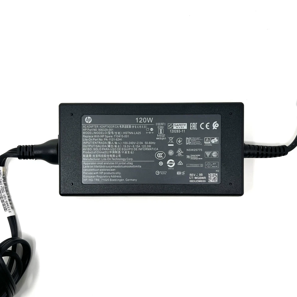 Cargador y cable de alimentación adaptador de CA para portátil HP 120W 6.15A 19.5V Foto 2 de 4