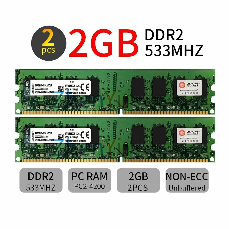 16GB 8GB 4GB 2GB DDR2 533MHz PC2-4200U KVR533D2N4/2G DIMM Memory Kingston LOT BT - Image 4 of 4