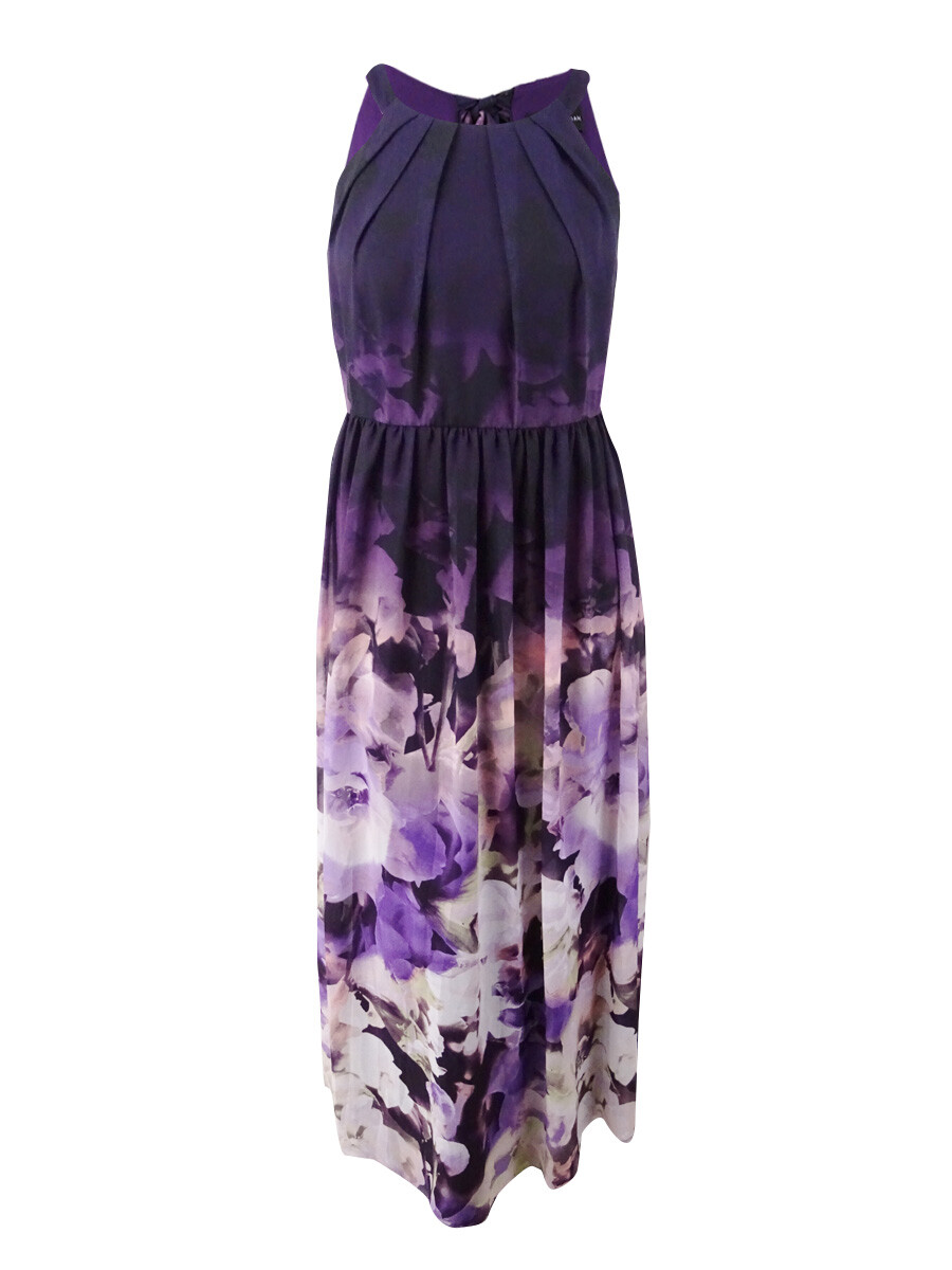 betsy & adam petite floral halter maxi gown