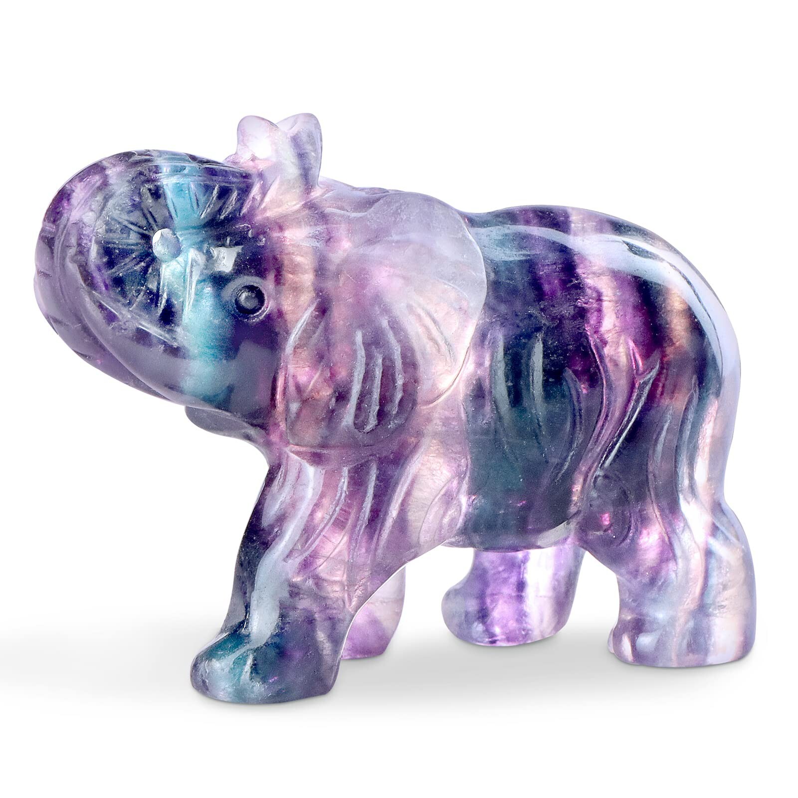 2.5 Inch Hand Carved Rainbow Fluorite Crystal Elephant Decor Gemstone Animal Healing Statue