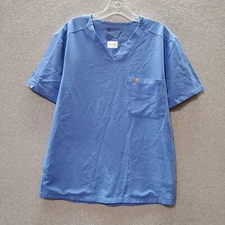 Figs Women Scrub Top Medium Blue Technical Collection Pockets Short Sleeve