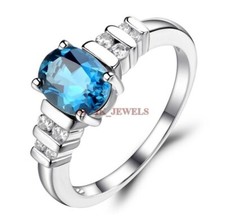 Natural Blue Topaz Gemstone with 925 Sterling Silver Ring for Women's 3871