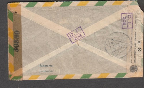 Brazil 1945 WWII multiple censors cover Rubino Rio to Kansas City MO - Picture 2 of 2