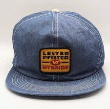 Vintage Lester Pfister 187 Hybrids Patch Corn Seed Hat Denim Trucker Cap Farmer