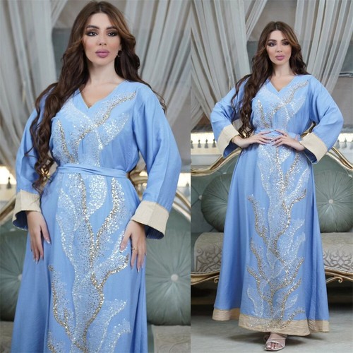 Abaya Muslim Women Rhinestone Kaftan Maxi Dress Dubai Moroccan Party Gown Caftan - 第 167/196 張圖片