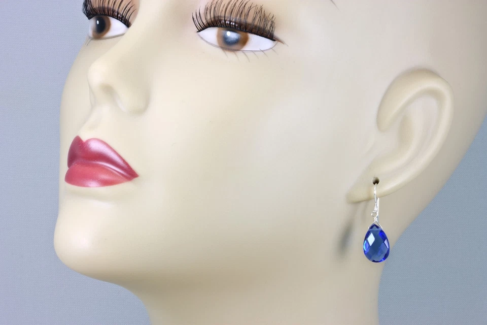 Pendientes de zafiro simulado azul oro 14k pera plata de ley lágrimas gotas Foto 3 de 4