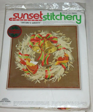 Vintage SUNSET STITCHERY Nature's Wreath craft kit Christmas Wheat brown angel
