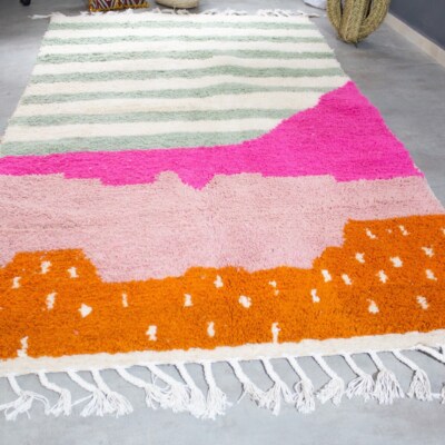 Tapis Berbère Marocain Beni Ourain 5x8 Ft - Laine Rose Fait Main - Style Boho