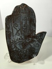HAMSA HAND CARVED wall plaque Blue and Brown