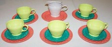 Lot of vintage Irwin doll dishes plastic multi color tea or coffee set