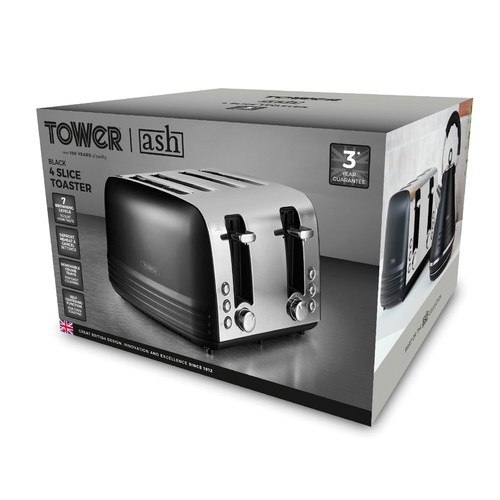 Tower, T20081BLK, Ash 4-Slice Toaster with Dual Controls, 1850W, Black & Chrome - Picture 10 of 10