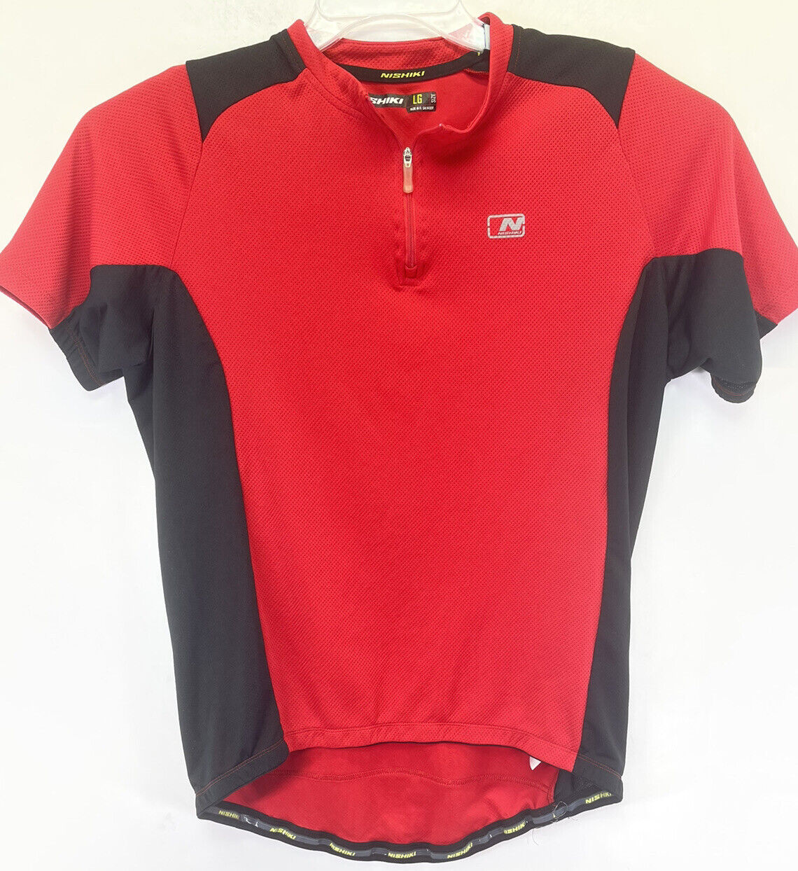 Nishiki Mens Large Red/Black 1/4 Zip Cycling Jersey (F21)