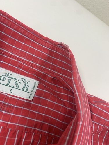 Thomas Pink Shirt Mens Large Red Striped Long Sleeve Casual Button Up - Picture 6 of 13