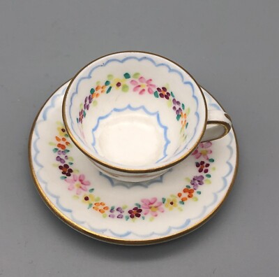 Vintage Foley Bone China Hand Painted Multi Flowers Chain Miniature Cup & Saucer