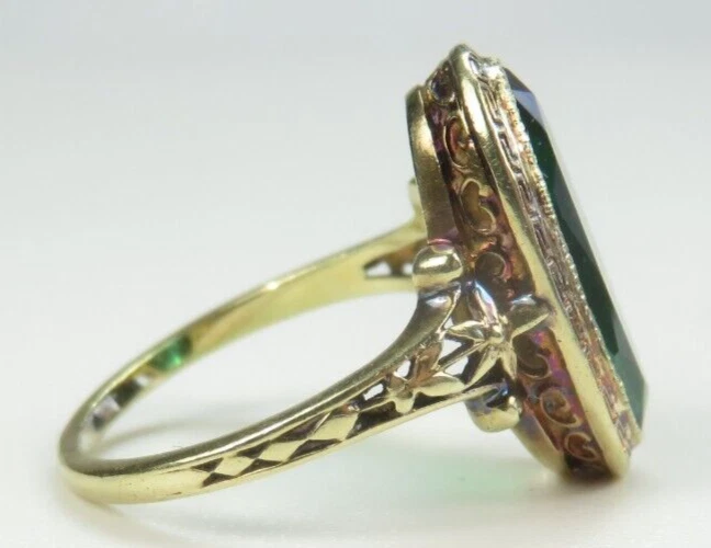 Antique 1920's Green Stone 13KY Gold Ring Size 6 UK-L1/2 5.33 CT Art Deco - Image 4 of 4