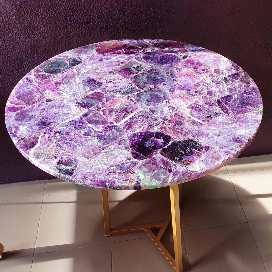 Amethyst Coffee Table Top / Amethyst Stones Dining Table Top / Round Table Tops