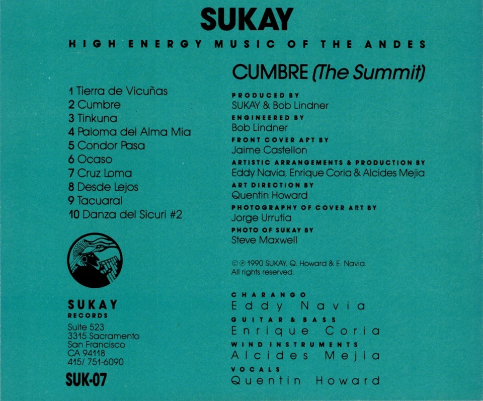 Sukay – Cumbre (The Summit) - CD-Album / Original Sukay Records SUK-07, USA 1990 - Bild 2 von 4