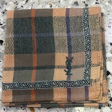 MAN HANKY PLAID CHECK CLASSIC BEIGE BROWN VTG COTTON POCKET ART SQUARE18 Y3