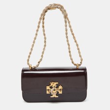 Tory Burch Burgundy Glossy Leather Eleanor Dragon Rectangular Shoulder Bag..