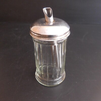Sucrier Saupoudreuse En Verre Et Métal Argenté - Design Français XXème