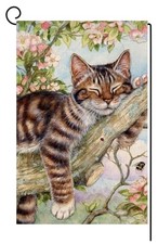 Spring Cat Garden Flag Vertical Double Sided Pink Floral Farmhouse 12x18 Brown