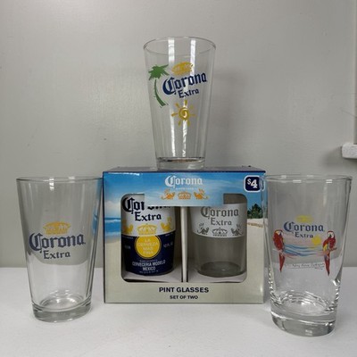 Corona Extra 5-Glass Lot: NIB Set of 2 Plus 3 Unique Tropical 16oz Pint Glasses