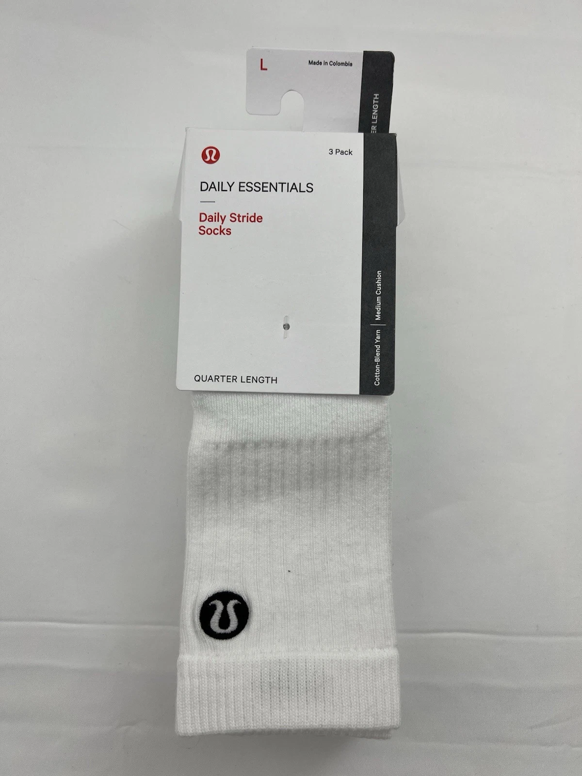 NWT Size Large 9-11 Lululemon Daily Stride Quarter Socks 3 Pack Women’s White