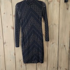 Cato Black Gold Details Body Con Dress Lined Long Sheer Sleeves Witchy Goth Sz 4