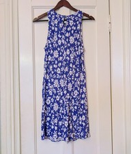 J. Crew Women's Rayon Beach Island Sleeveless Blue White Floral Dress Sz 8