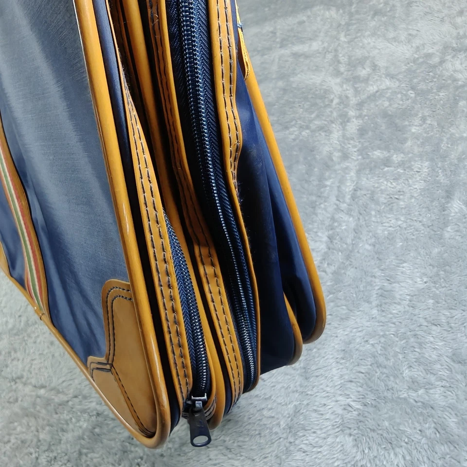 Maleta de equipaje retro Skyway 22”x14”x9” tweed azul oscuro con rayas rojas y verdes Foto 4 de 4