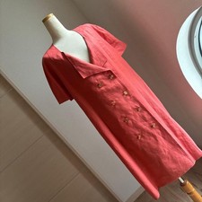 Chanel Vintage Dress Size 42 Apricot Linen Silk Lined Gold Button 101cm Length