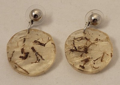 Artisan Style Resin Dangle Post Earrings with Embedded Natural Elements