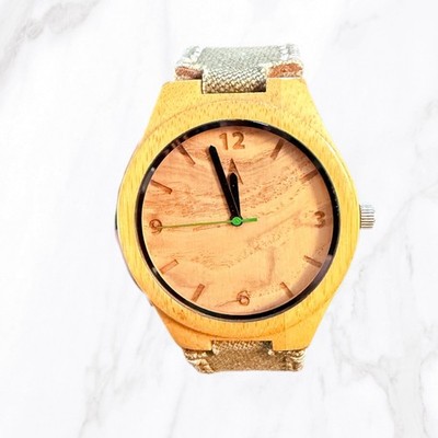 Tree Hut Men s Wooden Face Watch   Green Canvas Band