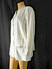 JONES NEW YORK Jacket 1X white gray striped Linen blend button up Pockets NWT