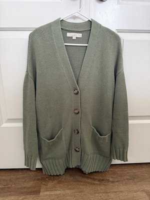 LOFT Cardigan | Oversized Boyfriend Ribbed Chunky Knit Muted Green