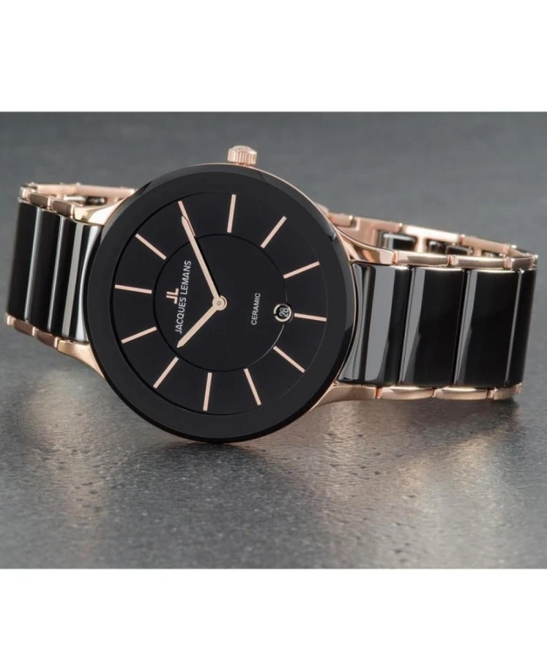 JACQUES LEMANS Men Analog Quartz Casual Watch Classic Dress Black Dial Waterproo - image 4 of 4