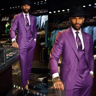 Simple Men Suits Wedding Peaked Lapel Tailor-Made 3 Pieces Set Jacket Two Button