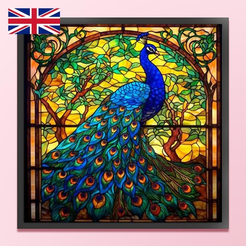 Full Embroidery Eco-cotton 14CT Print Stain Glass Peacock Cross Stitch 40x40cm