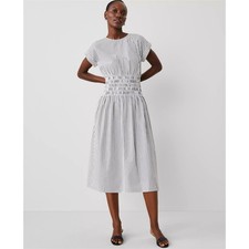 NWT Ann Taylor Smocked-Waist Striped Midi Dress 12 Cotton