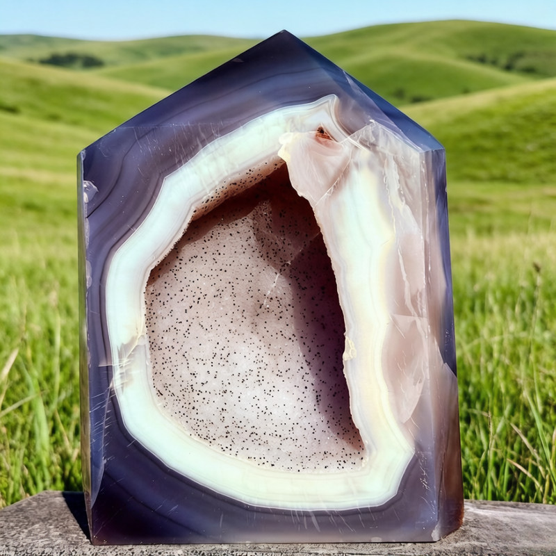 2.38LB Natural agate crystal cave crystal pillar, quartz crystal energy pillar